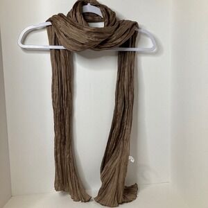 Womens Crinkle Silk Rectangular Scarf Made in France Brown 16 x 80" appx